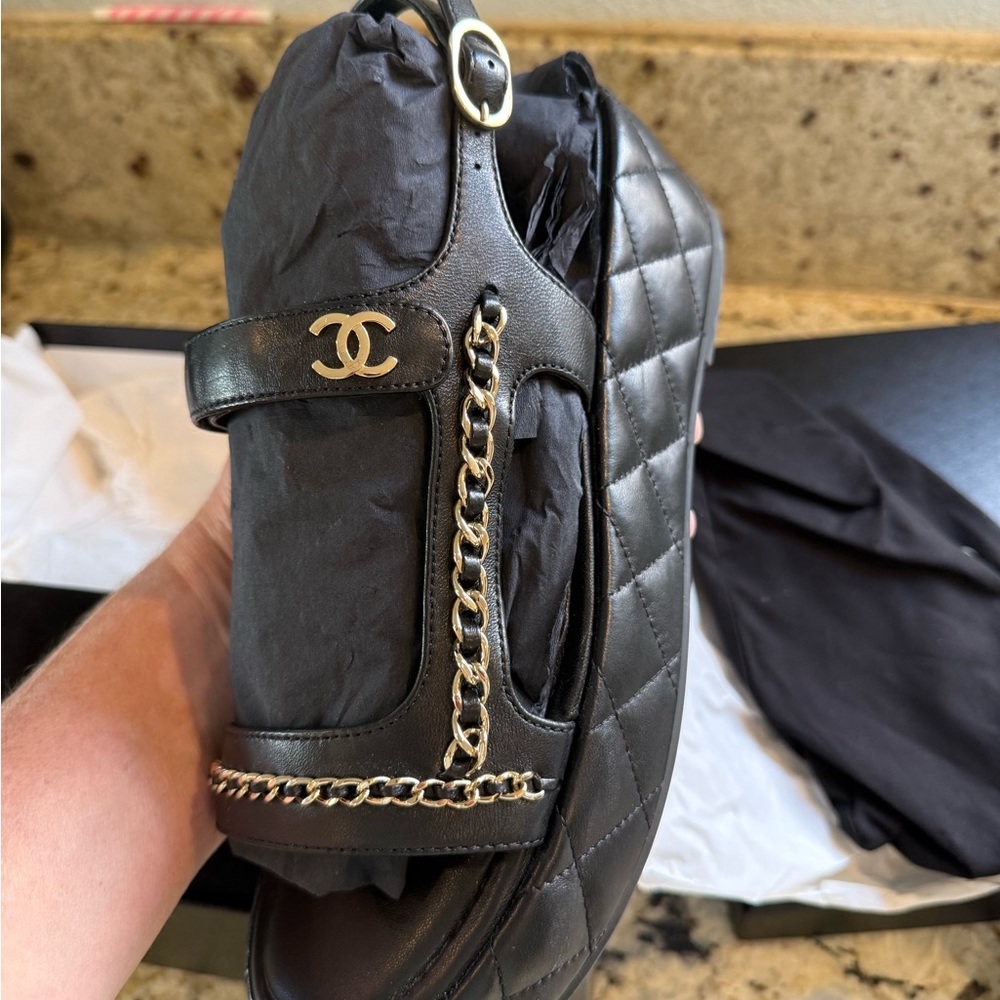 Chanel Black Quilted Platform Sandals - Picture 9 of 15